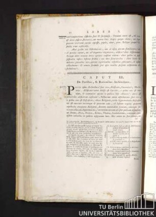 Caput III. De Partibus, & Rationibus Architecturae. Capitolo III. Delle Parti, e Rispetti dell' Architettura.