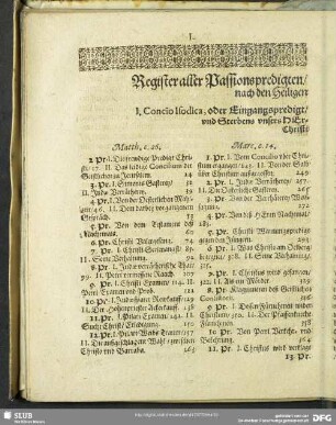 Register aller Passionspredigten, wie auch derselben Summ-Inhalt nach den Heiligen vier Evangelisten