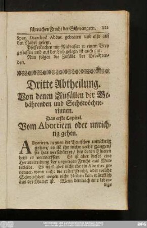 Dritte Abtheilung. Von denen Zufällen der Gebährenden und Sechswöchnerinnen.