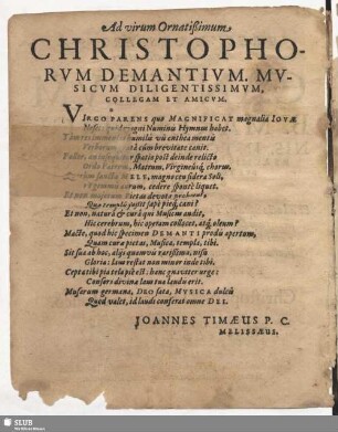 Ad virum Ornatißimum Christophorum Demantium