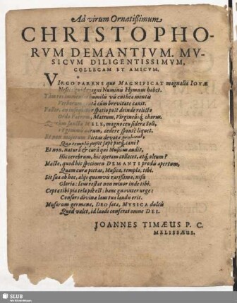Ad virum Ornatißimum Christophorum Demantium