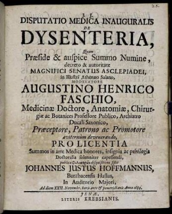 Disputatio Medica Inauguralis De Dysenteria
