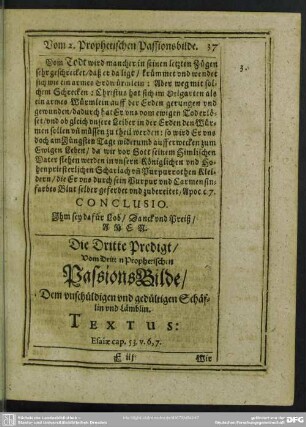 Die Dritte Predigt, Vom Dritten Prophetischen PassionsBilde, Dem unschüldigen und gedültigen Schäfflin und Lämblin