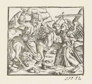 Pileams Esel, aus: Ambrosius Lobwasser, "Biblia / Darinnen die Summarien aller Capittel der gantzen heiligen Schrifft", Ambrosius Lobwasser, Leipzig 1584, S. 97