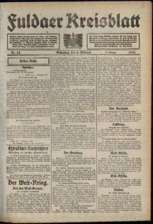 Erste Ausgabe vom Samstag, den 06. Februar 1915.