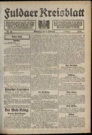 Erste Ausgabe vom Samstag, den 06. Februar 1915.