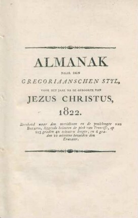 Alamanak naar den Gregorianischen Styl, ... 1822