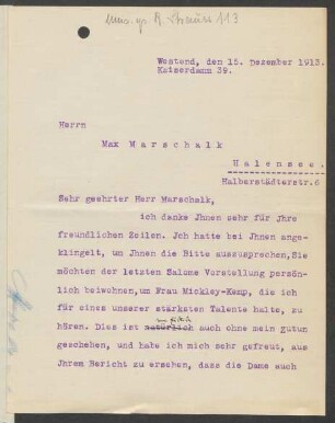Brief an Max Marschalk : 15.12.1913