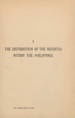 I. The distribution of the negritos within the Philippines
