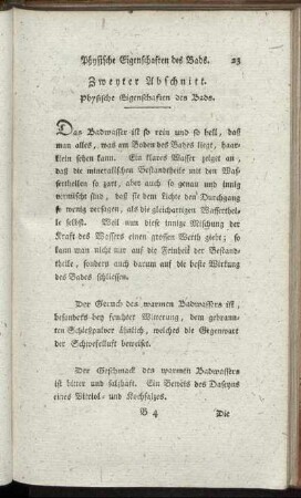 Zweyter Abschnitt. Physische Eigenschaften des Bades.