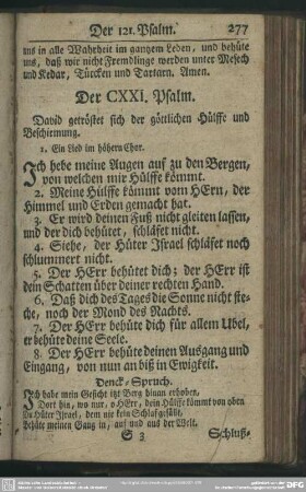 Der CXXI. Psalm : David getröstet sich der göttlichen Hülffe und Beschirmung