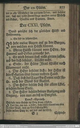 Der CXXI. Psalm : David getröstet sich der göttlichen Hülffe und Beschirmung