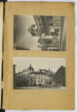 Dom San Vigilio und Domplatz, Trient: Ansicht Brunnen auf dem Domplatz und nördliche Domseite (aus: Skizzen- und Fotoalbum 5)