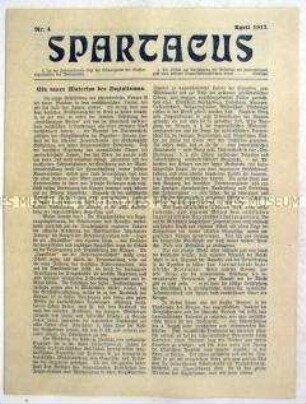 Mitteilungsblatt des Spartakus-Bundes ("Spartakus-Brief") zur Lage der internationalen sozialistischen Bewegung angesichts des Weltkrieges