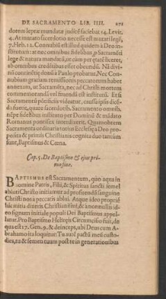 Cap. 5. De Baptismo & eius primo fine.