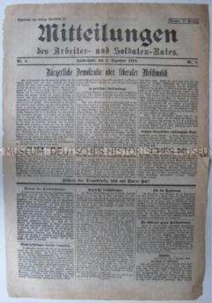 Mitteilungsblatt des Arbeiter- und Soldaten-Rates Halberstadt