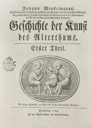 "Geschichte der Kunst des Alterthums", Erster Theil, Titelblatt mit Medaillon