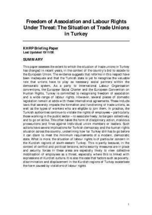 Freedom of association and labour rights under threat : the situation of trade unions in Turkey