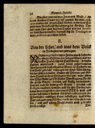 II. Von der Lehre/ und was dem Volck in Predigten vorzutragen.