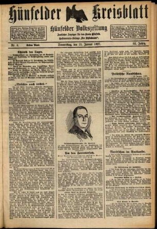 Erste Ausgabe vom Donnerstag, den 13. Januar 1927.
