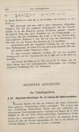 Sechster bis Achter Abschnitt. Das Umkehrproblem. Reduktion der elliptischen Integrale. Lineare Transformation.