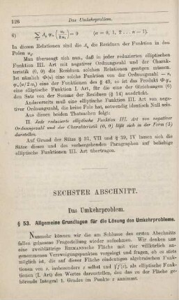 Sechster bis Achter Abschnitt. Das Umkehrproblem. Reduktion der elliptischen Integrale. Lineare Transformation.