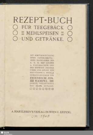 Rezept-Buch für Teegebäck, Mehlspeisen und Getränke