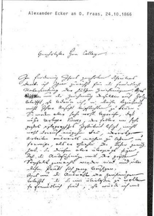 Handschriftlicher Brief von Alexander Ecker an Oscar Fraas