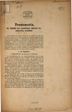 Promemoria, die Statistik des auswärtigen Handels des Zollvereins betreffend