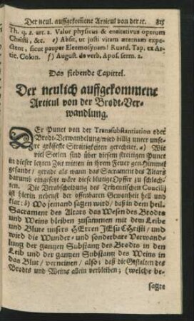 Das siebende Capittel. Der neulich auffgekommene Articul von der Brodt-Verwandlung.