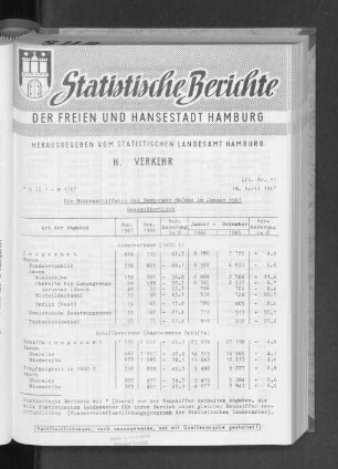Die Binnenschiffahrt des Hamburger Hafens im Januar 1967 : Lfd. Nr. 13