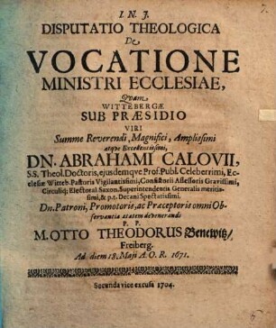Disp. theol. de vocatione ministri ecclesiae