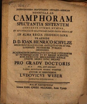 Diss. inaug. ... nonnulla ad camphoram spectantia sistens
