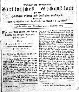 456stes Stueck, Sonnabend, den 27. September 1817