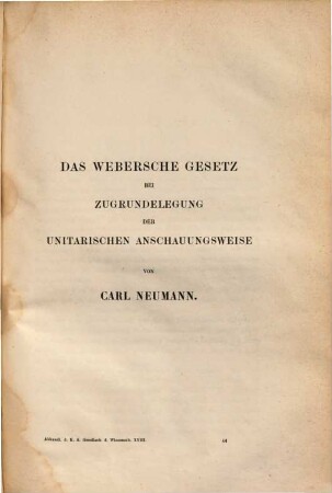 Das Webersche Gesetz bei Zugrundelegung der unitarischen Anschauungsweise