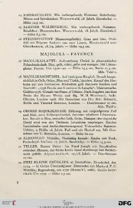 Majolka – Fayence (Nr. 17-55)