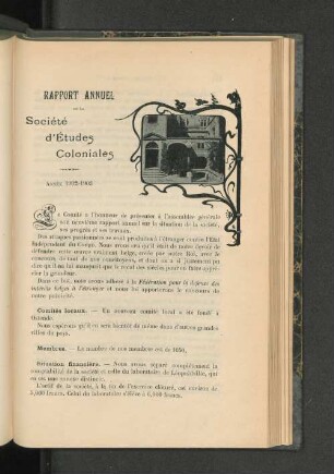 Rapport Annuel De La Société d'Études Coloniales.