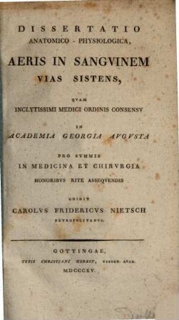 Diss. anat.-physiol. aëris in sanguinem vias sistens