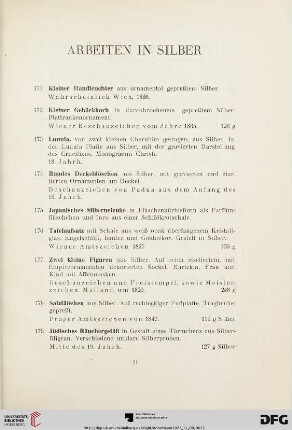Arbeiten in Silber (Nr. 171-184)
