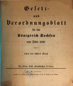 Gesetz- und Verordnungsblatt für das Königreich Sachsen. 1841