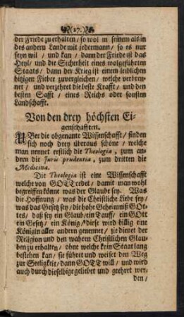 Von den drey höchsten Eigenschafften.