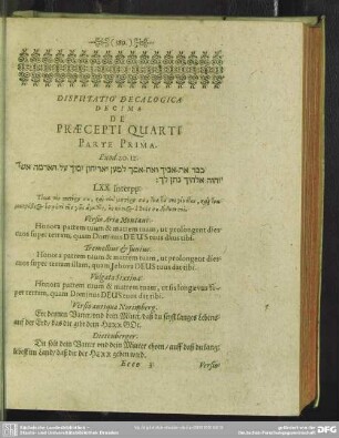 Disputatio Decalogica Decima. De Praecepti Quarti, Parte Prima