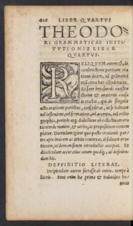 Theodori Grammaticae Institutionis Liber Quartus.