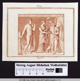 Antike Darstellung eines Engels mit einer Frau und einem nackten Mann