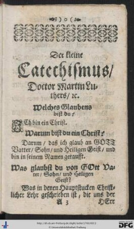 Der kleine Catechismus Doctor Martin Luthers etc.