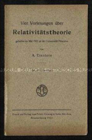 Vier Vorlesungen über Relativitätstheorie von Albert Einstein