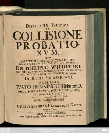 Dispvtatio Ivridica De Collisione Probationvm