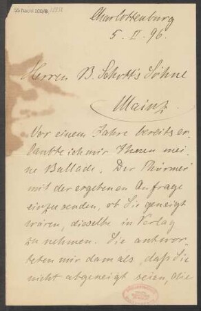 Brief an B. Schott's Söhne : 05.02.1896
