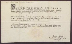 Testimonium primae tonsurae Clemens Franz von Beroldingens.