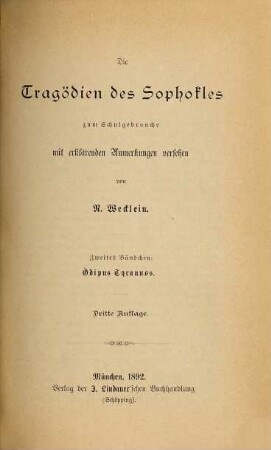 Die Tragödien des Sophokles : zum Schulgebrauche mit erklärenden Anmerkungen versehen, 2
